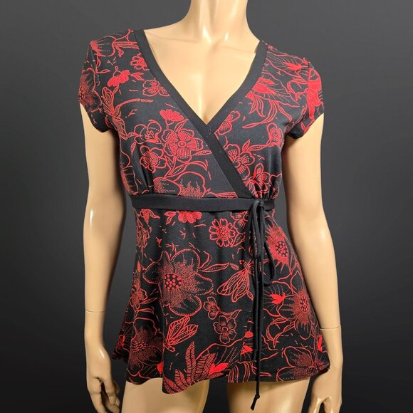 Y2K Babydoll Top Size L Black Red Floral Gothic Fairy Whimsigoth Witchy Boho - Picture 1 of 10